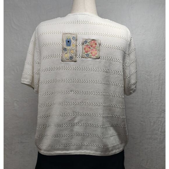 C J Banks White Birdhouse patchwork Sweater 2X Plus Sz Loop Knit Y2K Cottagecore - Picture 2 of 12